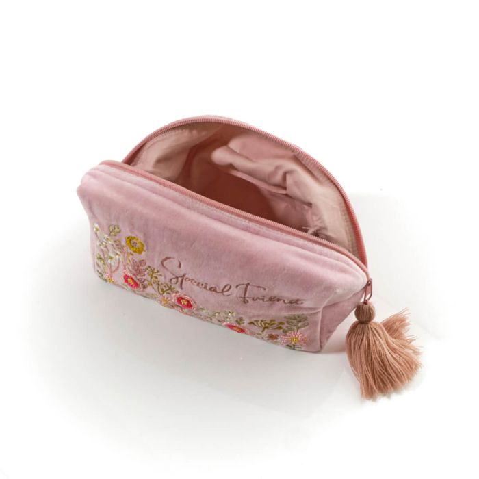 Ditsy Floral Special Friend Embroidered Velvet Make Up Bag