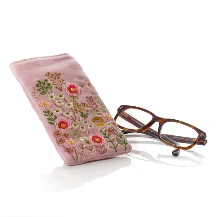 Ditsy Floral Embroidered Velvet Glasses Case