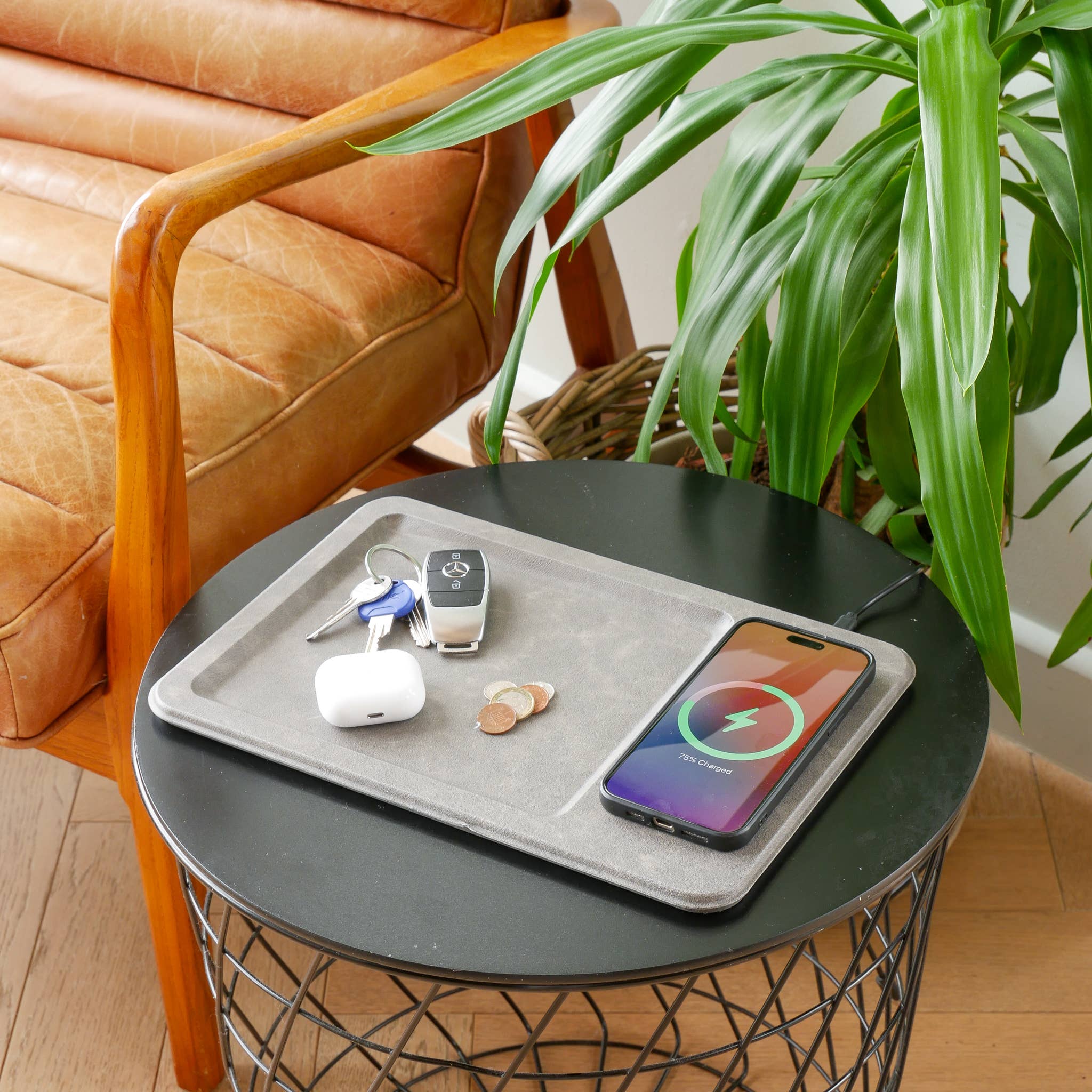 Steepletone UK Ltd - PU Leather Wireless Charging Vanity Tray: Grey