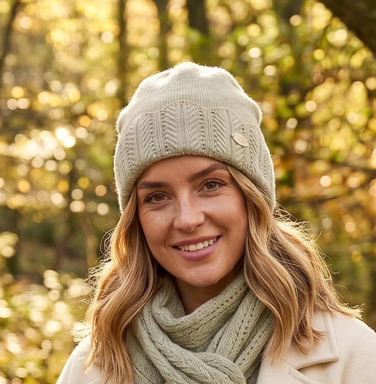 Loxley Lane Green Beanie Hat Scalloped Edge