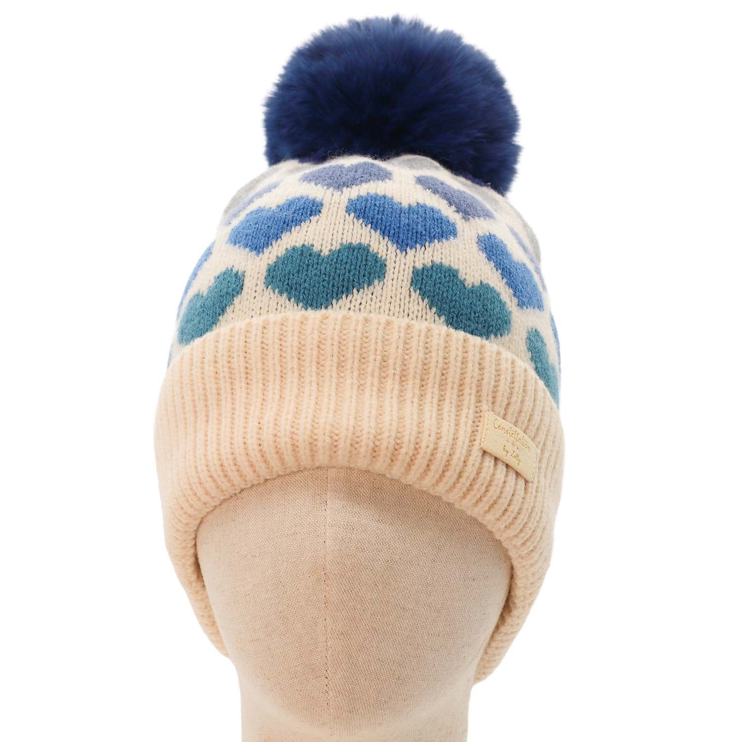 Zelly Pom Pom Hat Hearts Blue