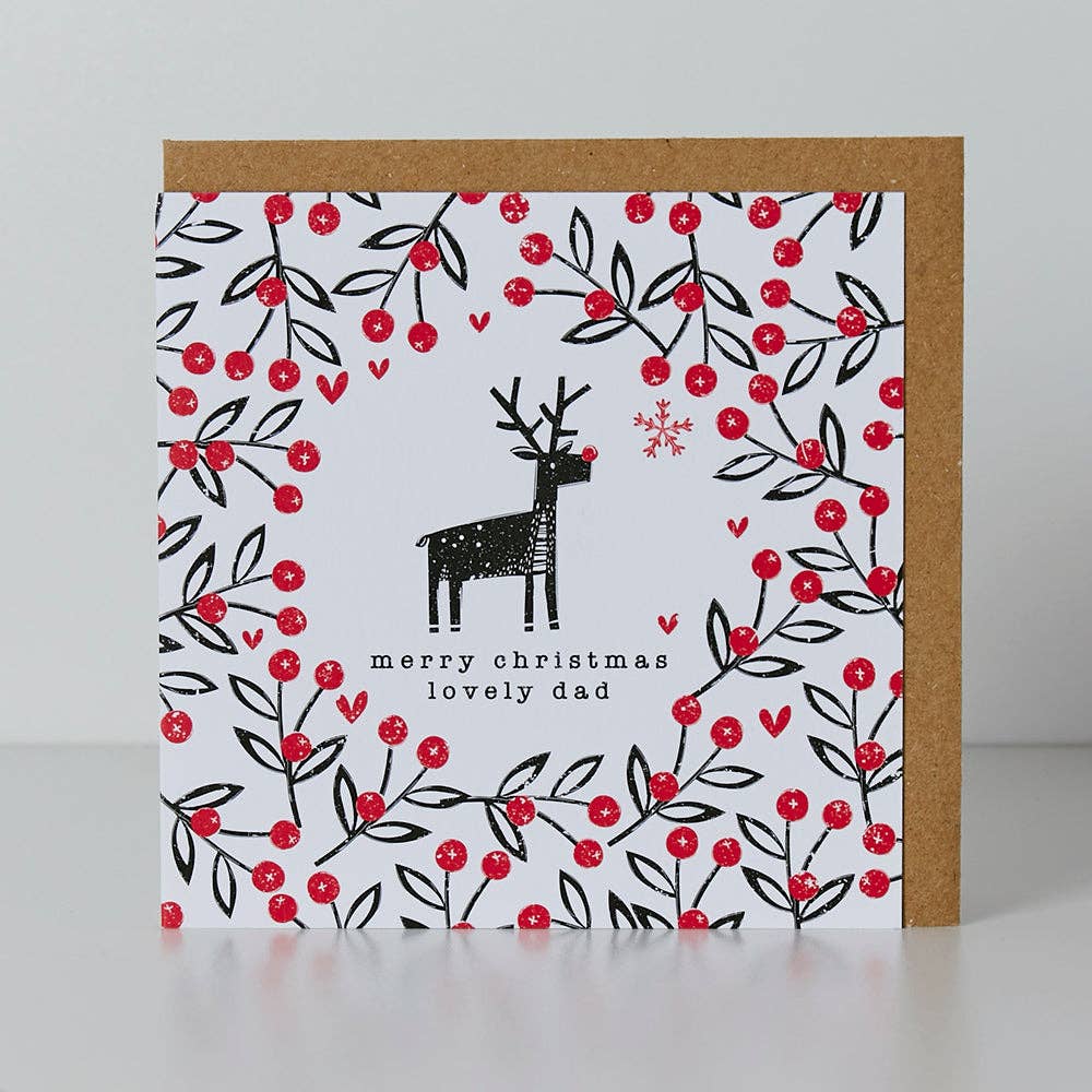 Belly Button Designs - Lovely Dad Red Berries & Reindeer Christmas Card
