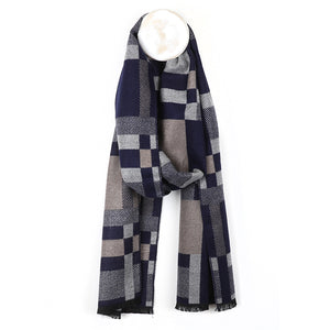 Men's Navy & Grey Mixed Check Scarf