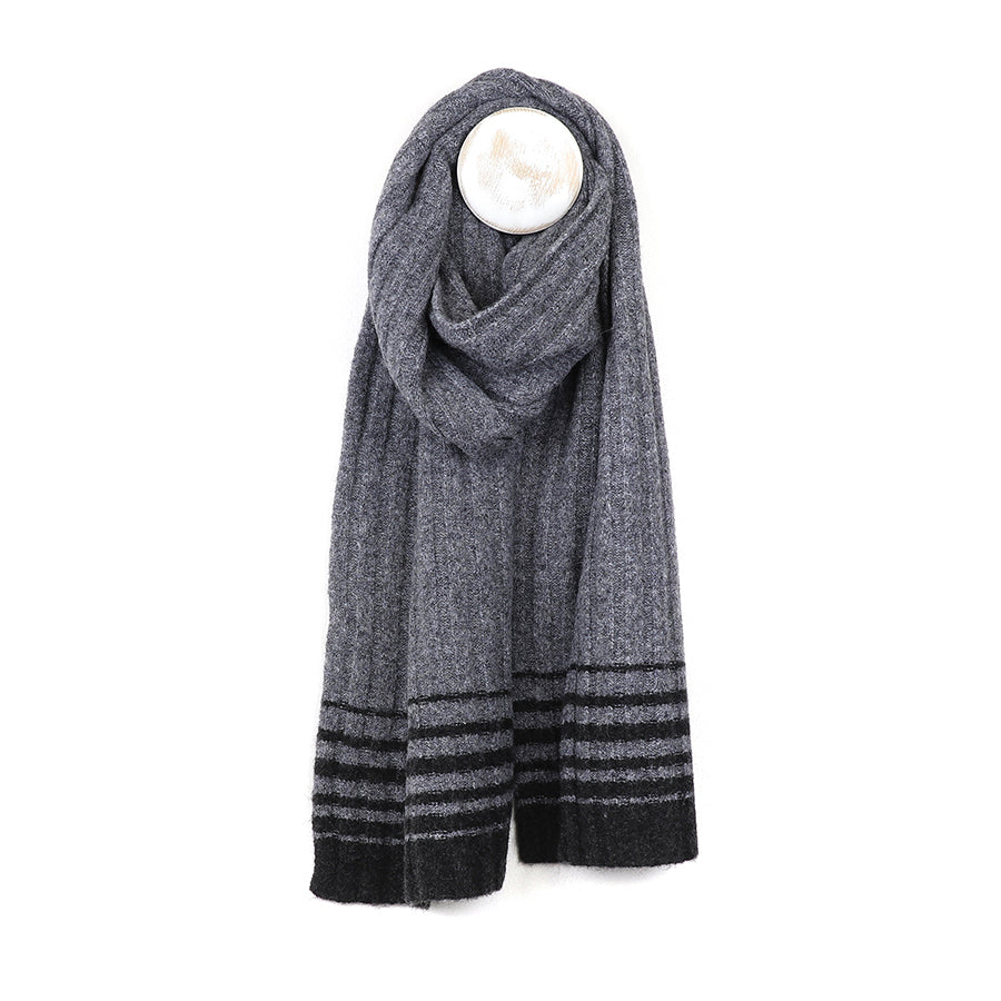 Men's Grey Gradient Stripe Knitted Scarf
