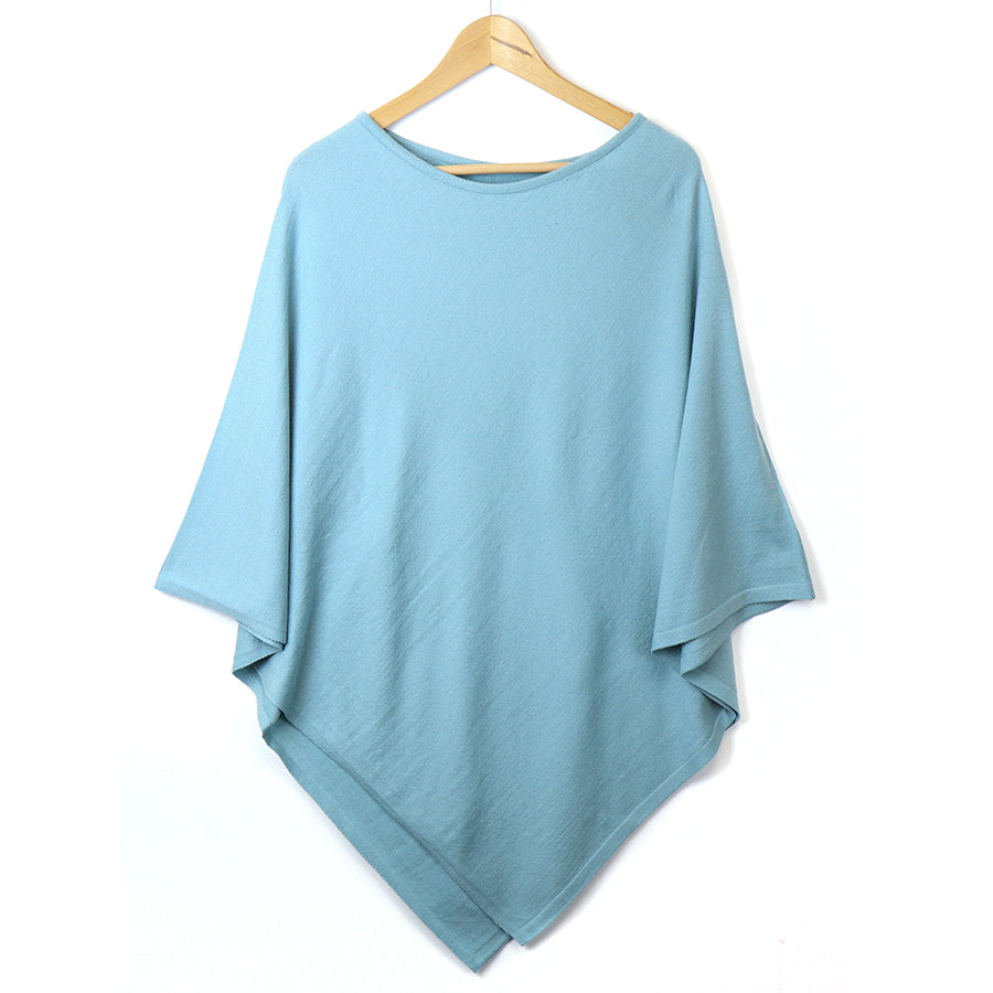 POM Light Blue Recycled Blend Fine Knit Poncho