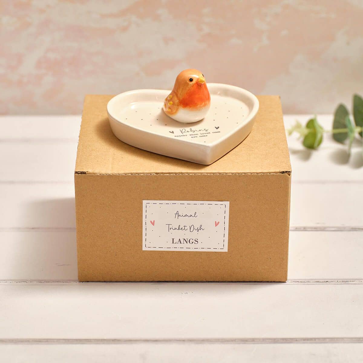 Tiny World Boxed Robins Appear Robin 3D Ceramic Heart Trinket Shape Dish
