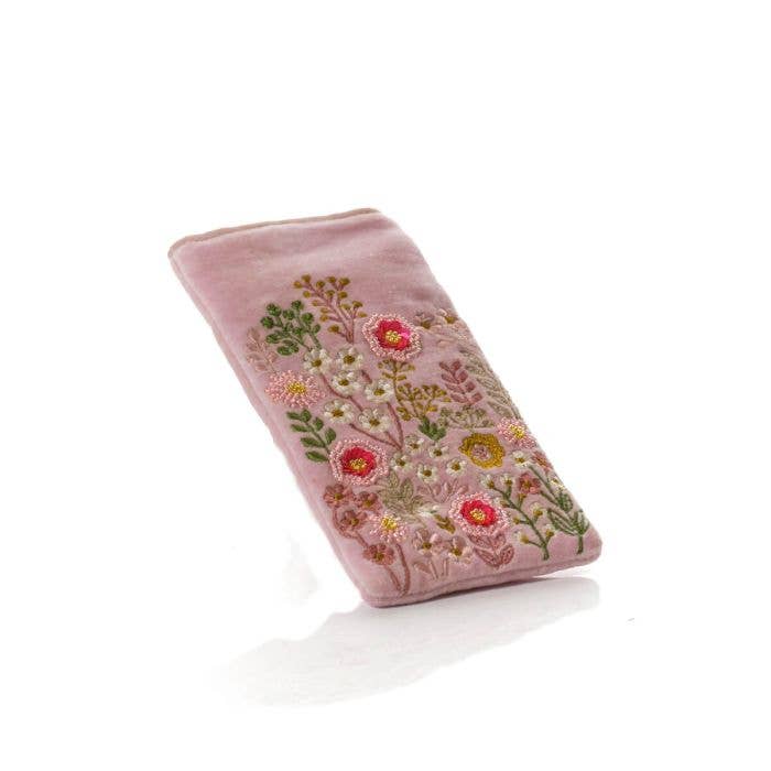 Ditsy Floral Velvet Fabric Embroidery And Glass Beads Glasses Case