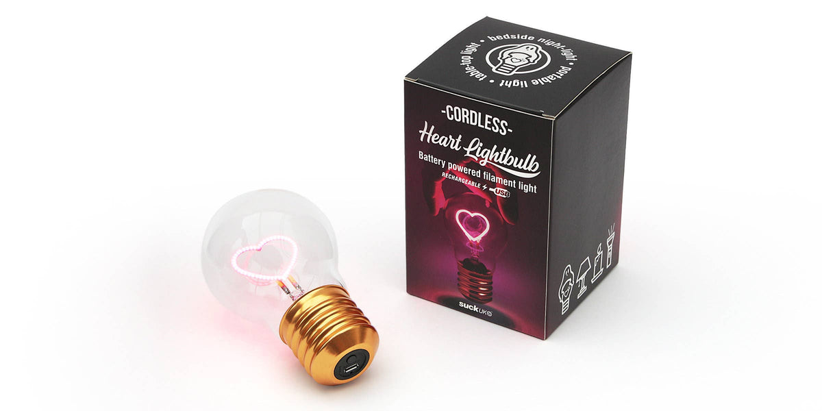 SUCK UK - Cordless Heart Lightbulb - Rechargeable and sexy