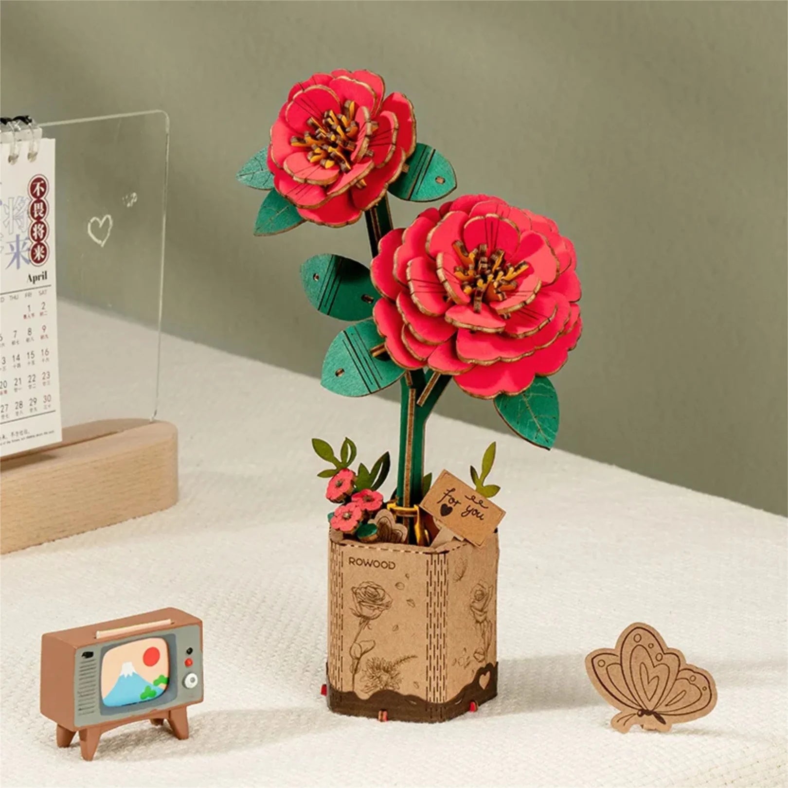 Wooden bloom craft kit Red Camellia