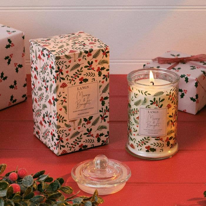 Langs - Hollies And Berries 280g Glass Jar Candle Winter Berry Candle Gift Boxed