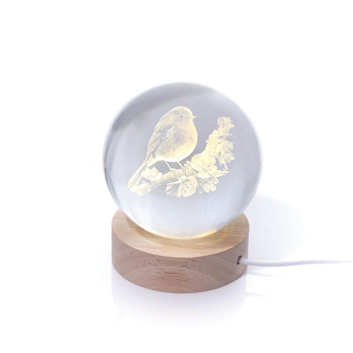 Langs - Crystal Ball Robin LED On Wood Base With USB Wire Gift Boxed