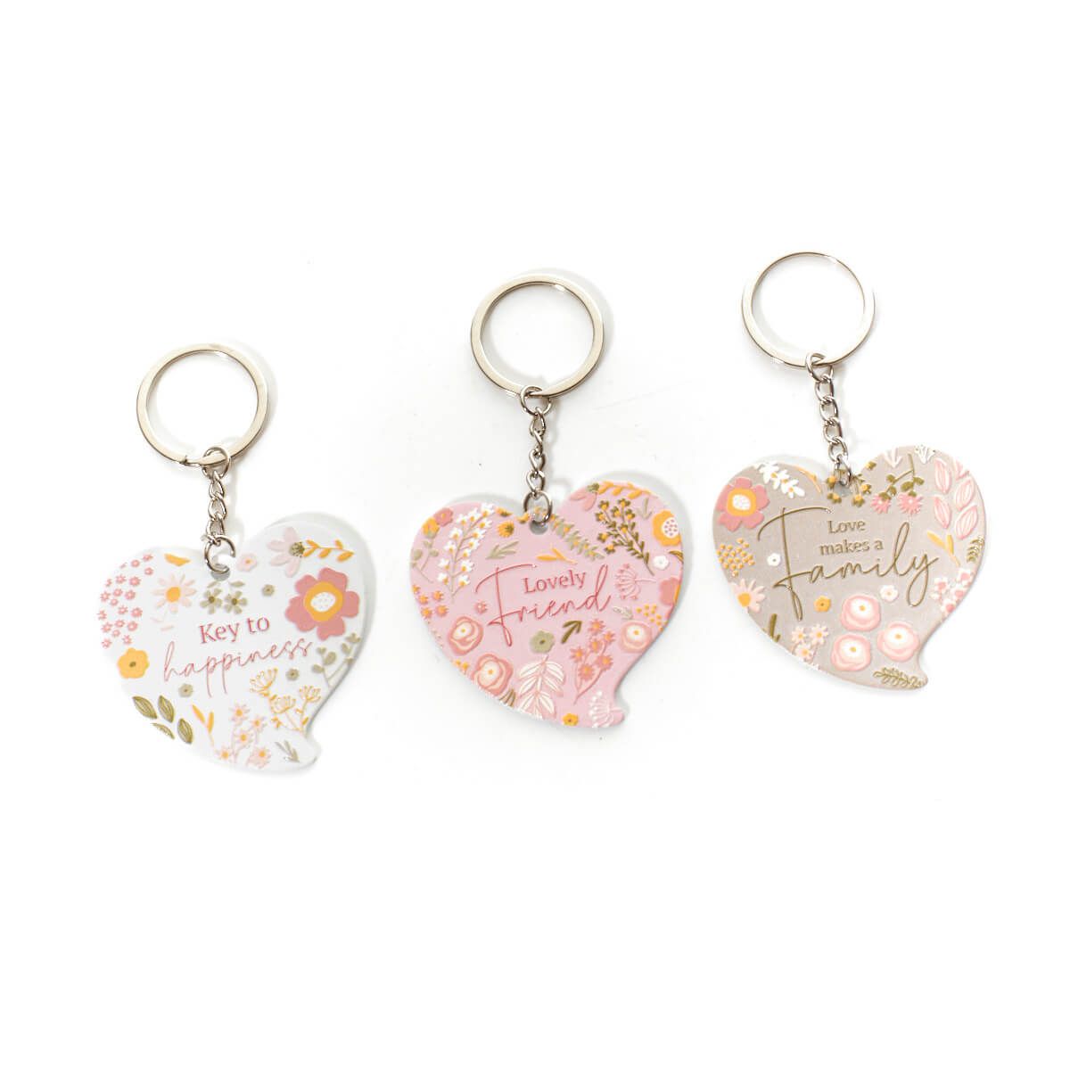 Ditsy Floral Metal Heart Shaped Keyring