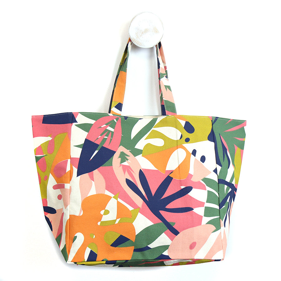 POM Pink and orange mix tropical canvas tote bag