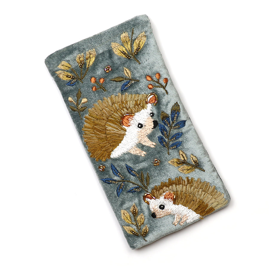Hedgehog Velvet Glasses Case – Blue-Grey