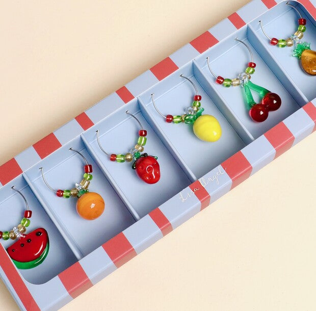 Set of 6 Beaded Fruit Wine Glass Charms
