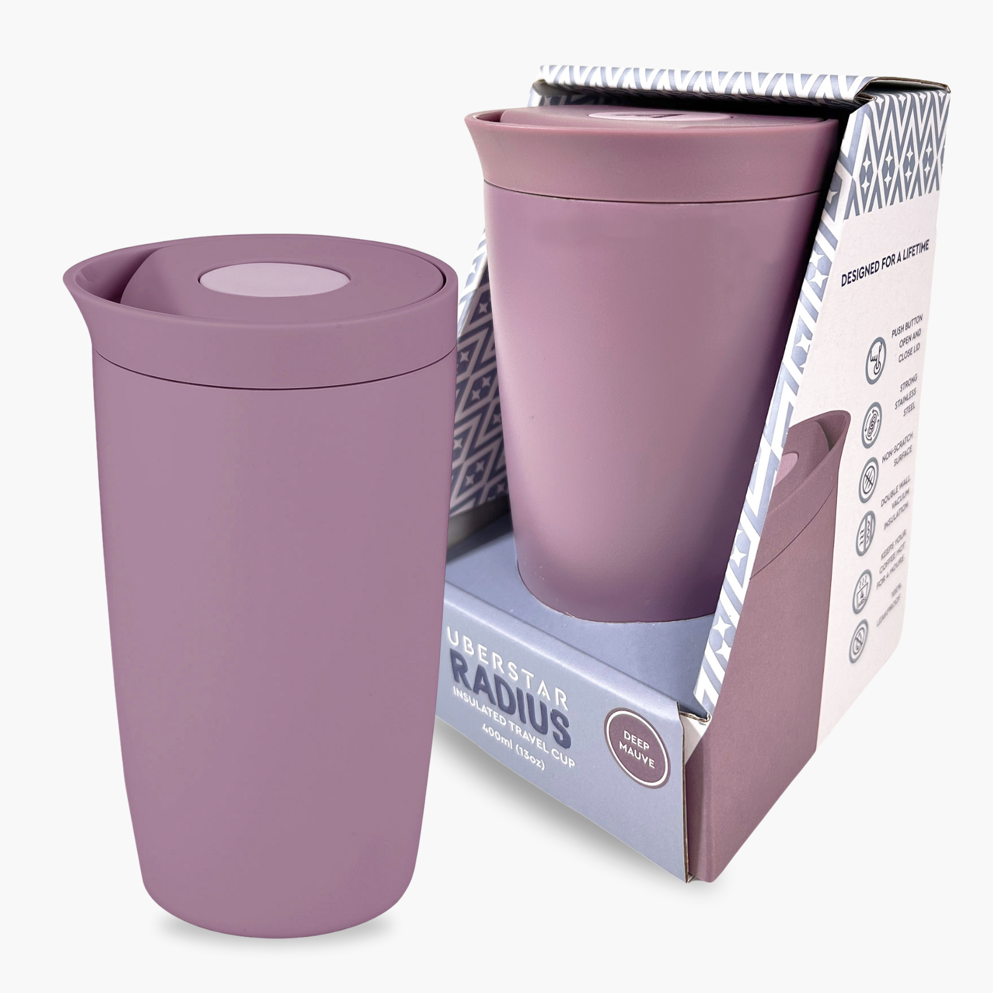 UBERSTAR - Radius Stainless Steel Double Wall Insulated Travel Cup 12oz: Pink