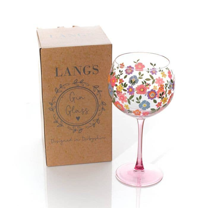Bright And Beautiful Allover Floral Pattern Gin Glass In Gift Box