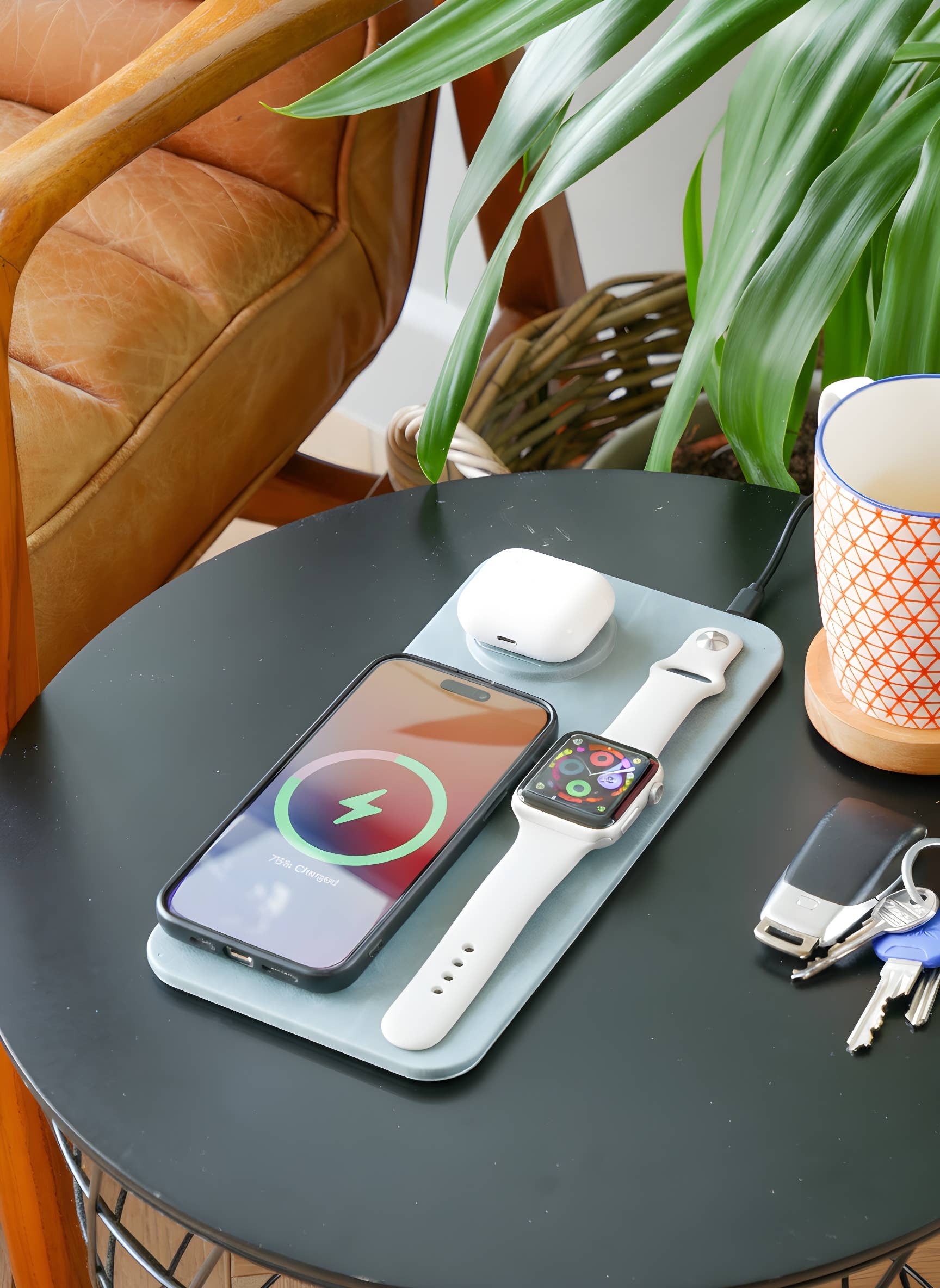 Steepletone UK Ltd - 3 in 1 Wireless Charging Pad PU Leather: Grey