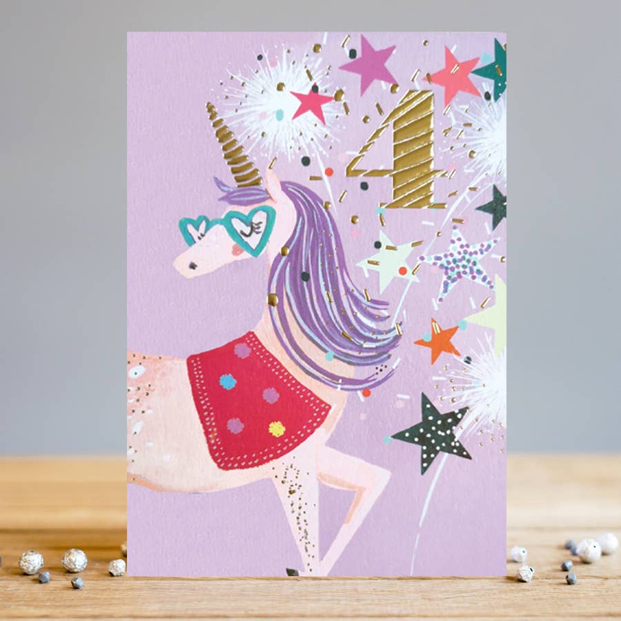 Louise Tiler - Age 4 Unicorn Birthday Card