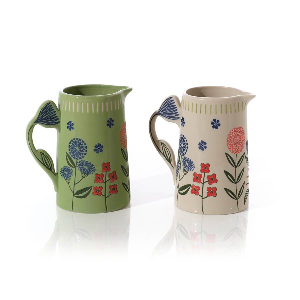Flourish And Foliage Decorative Stoneware Embossed Jug With Flower Handle 2 Asstd
