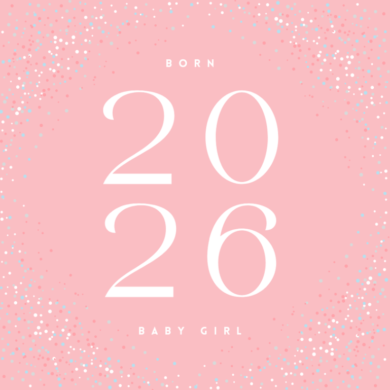 Petimo - Galaxy Pink Confetti Born 2026 New Baby Girl Card