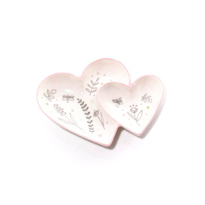 Langs - Gracefully Gifted Stoneware Double Heart Shaped Trinket Dish Gift Boxed