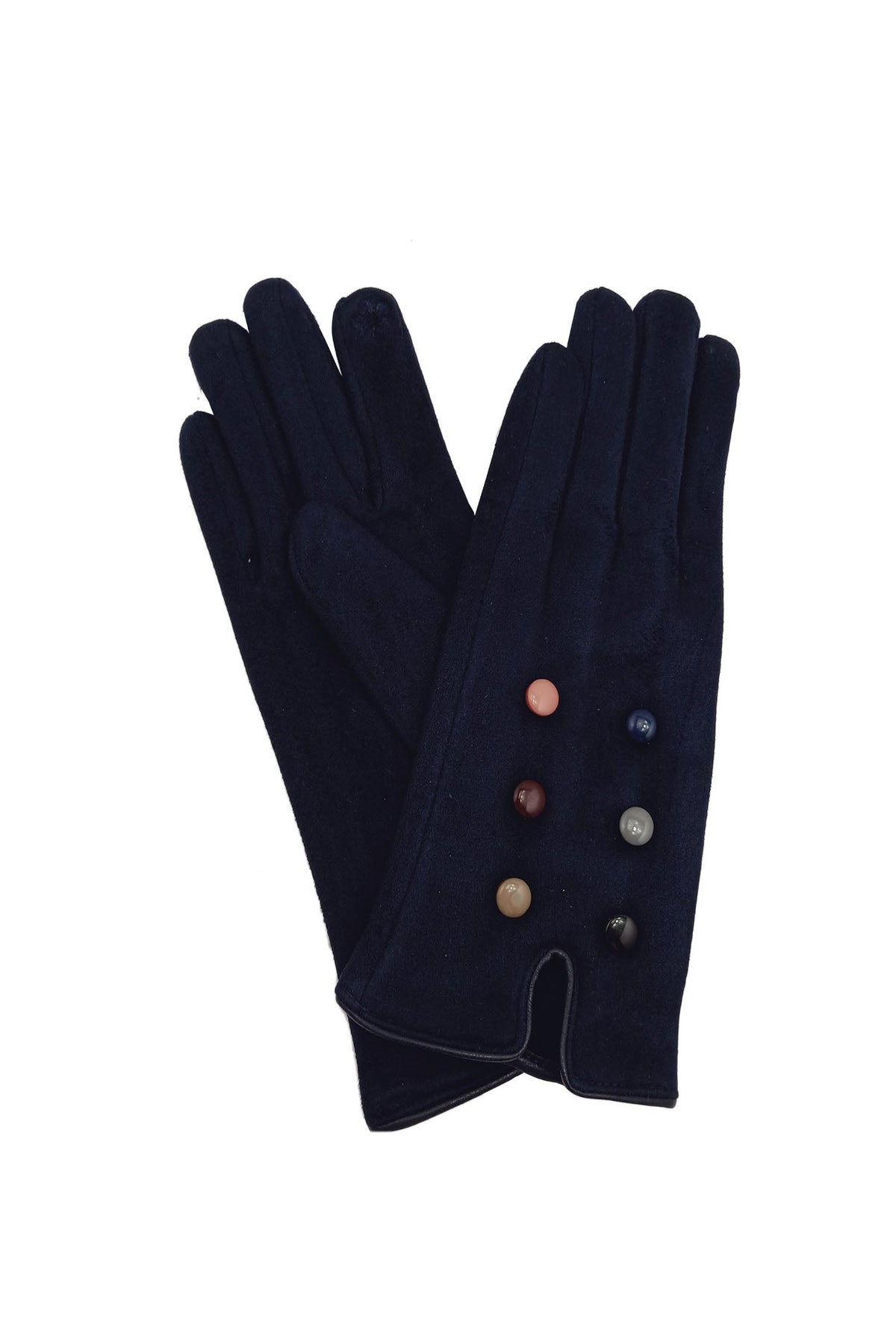 Velvet gloves with multicolour buttons - navy