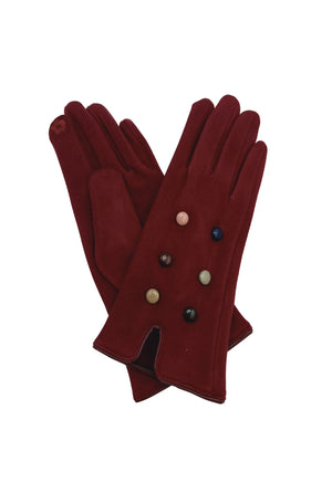 Velvet gloves with multicolour buttons - maroon