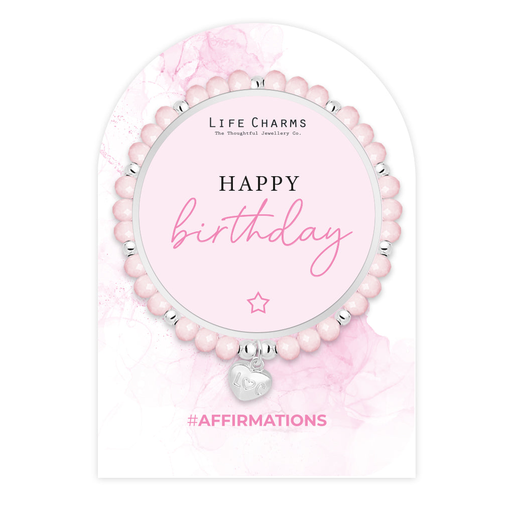 Life Charms Pink and Silver Happy Birthday Affirmations Bracelet - More Than Just a Gift | Narborough Hall