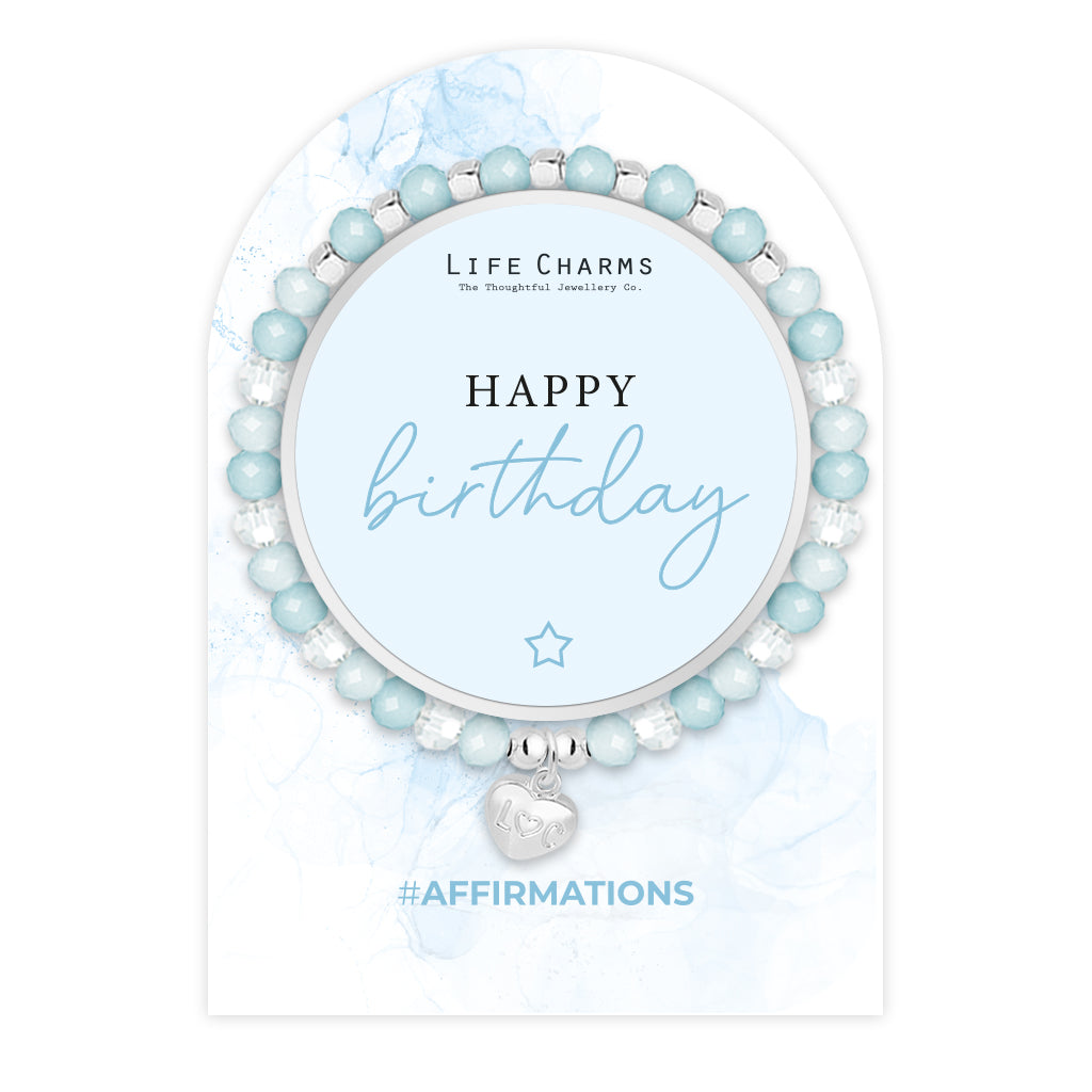 Life Charms Blue and Silver Happy Birthday Affirmations Bracelet - More Than Just a Gift | Narborough Hall