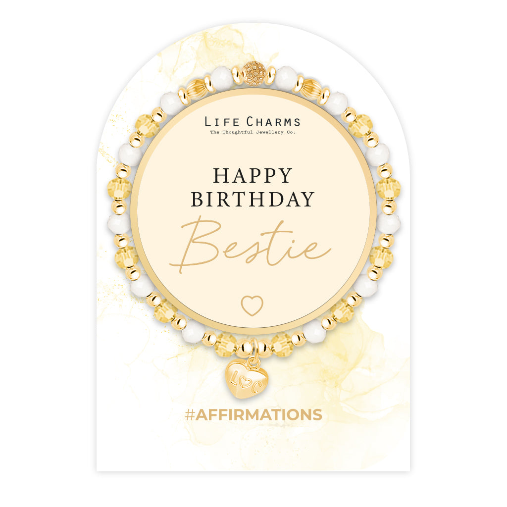 Life Charms Pink White and Gold Happy Birthday Bestie Affirmations Bracelet - More Than Just a Gift | Narborough Hall