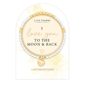 Life Charms White and Gold I Love You To The Moon and Back Affirmations Bracelet - More Than Just a Gift | Narborough Hall