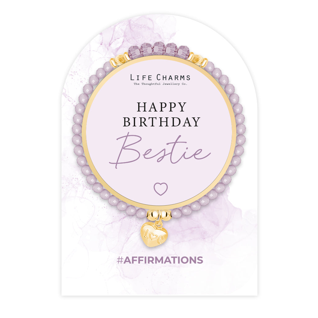 Life Charms Lilac Purple and Gold Happy Birthday Bestie Affirmations Bracelet - More Than Just a Gift | Narborough Hall