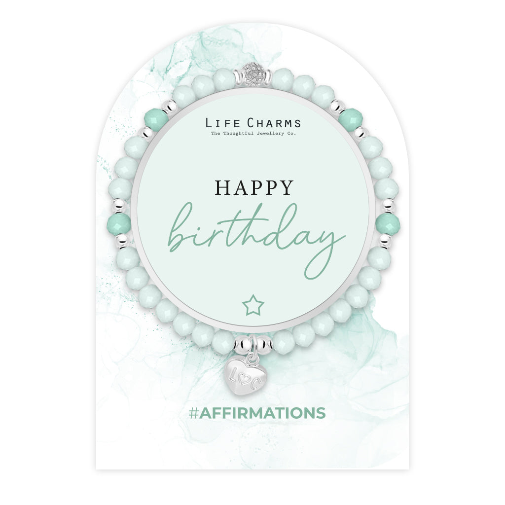 Life Charms Green amd Silver Happy Birthday Affirmations Bracelet - More Than Just a Gift | Narborough Hall