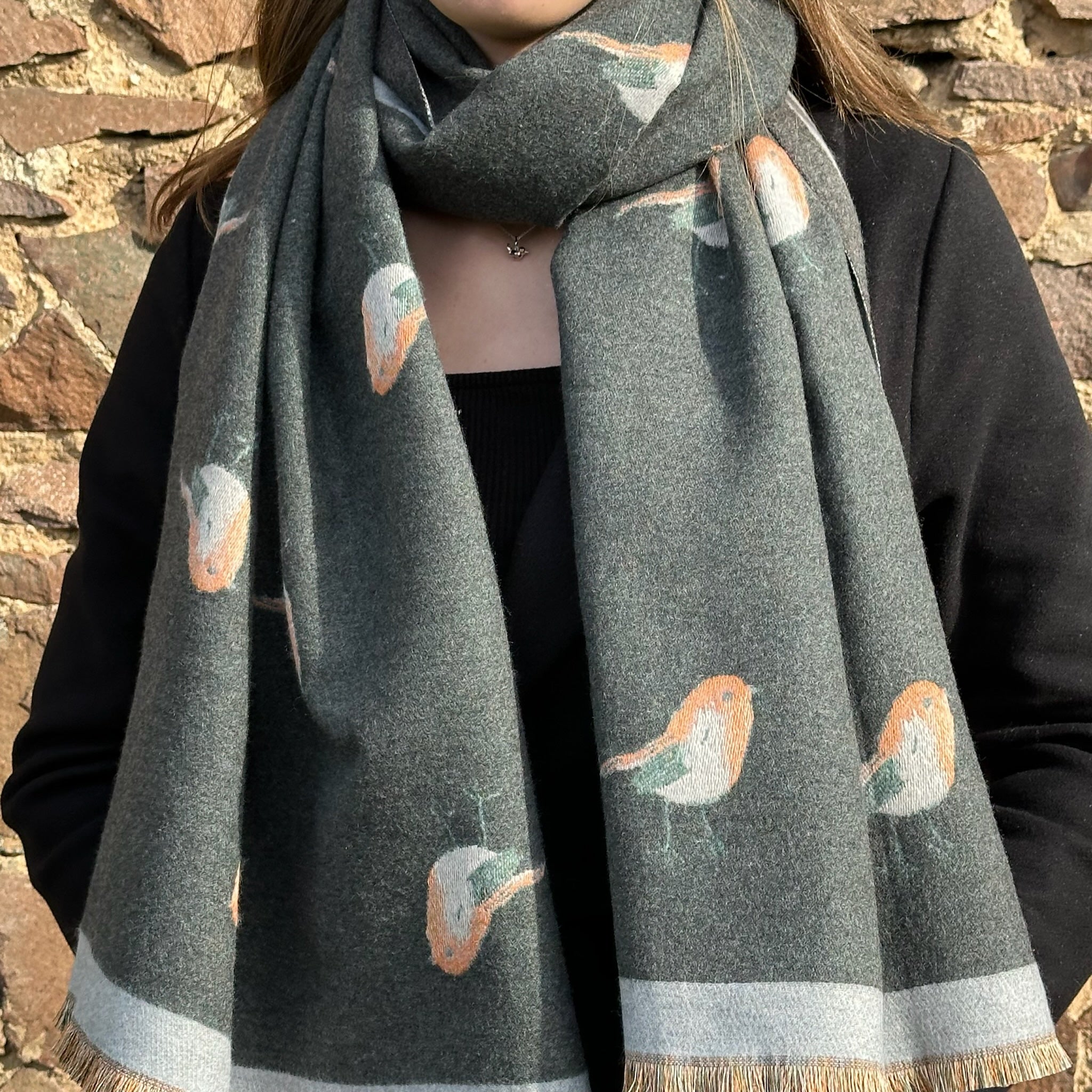 Rose Grey Robin Reversible Scarf - Grey