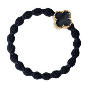 Black Enamel Gold Quatrefoil Bangle Band