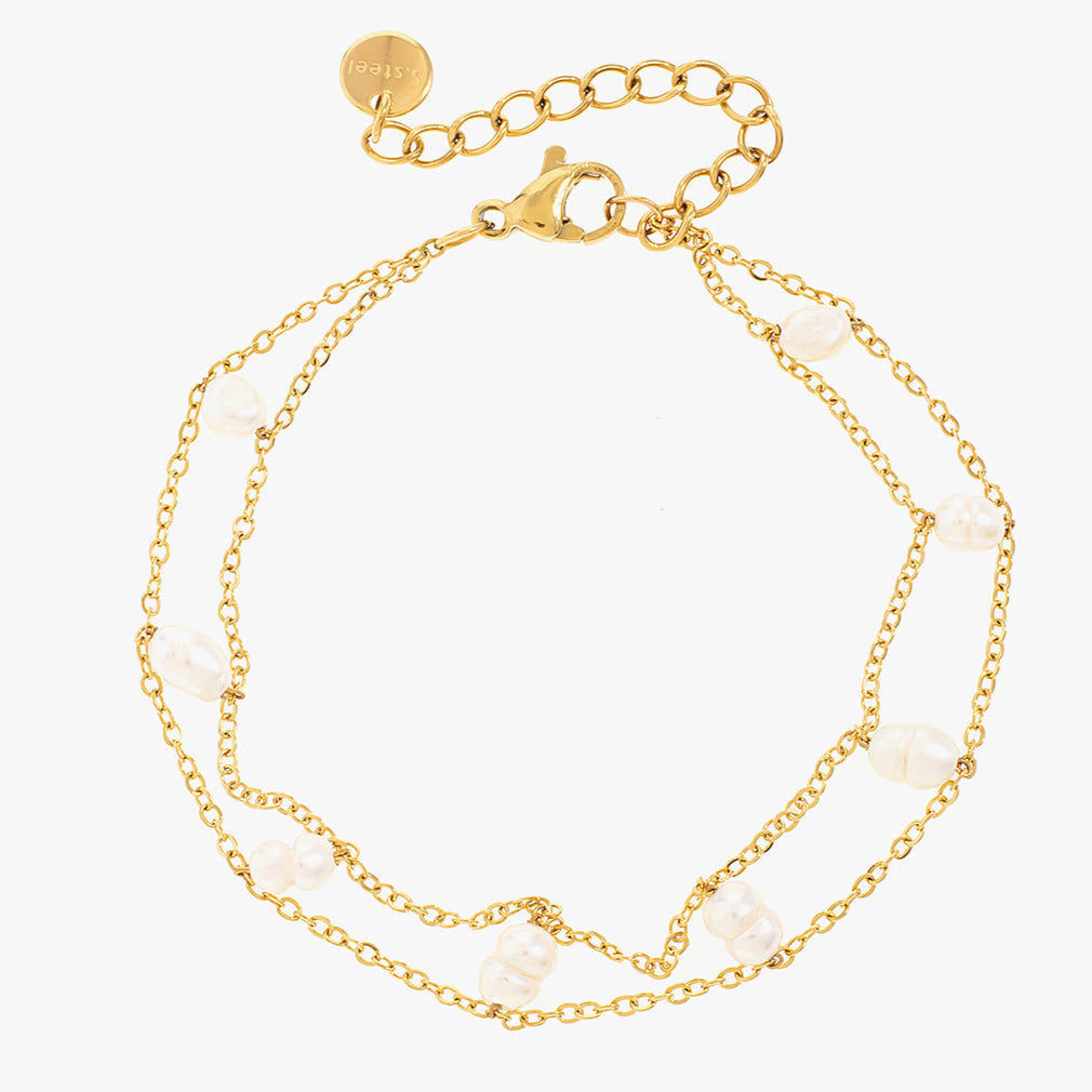 Miramira Double Pearl Gold Plated Stainless Steel Bracelet