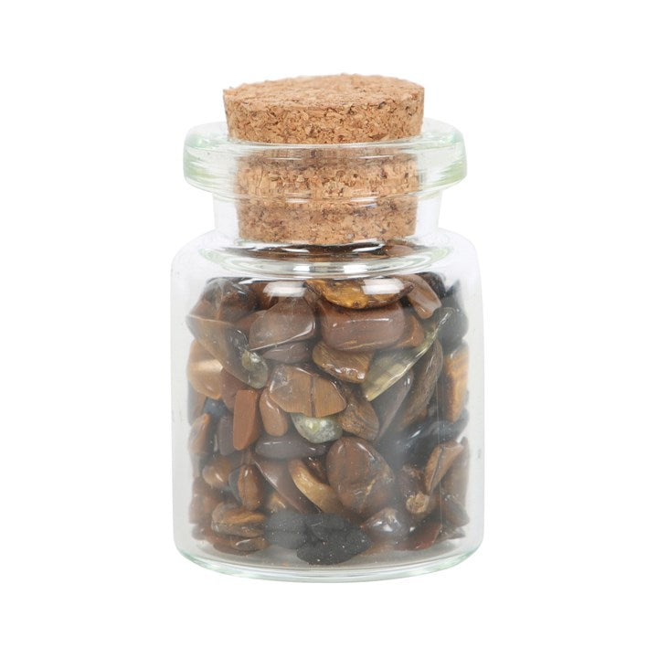 Jar of Confidence Tiger's eye Crystals in a Matchbox
