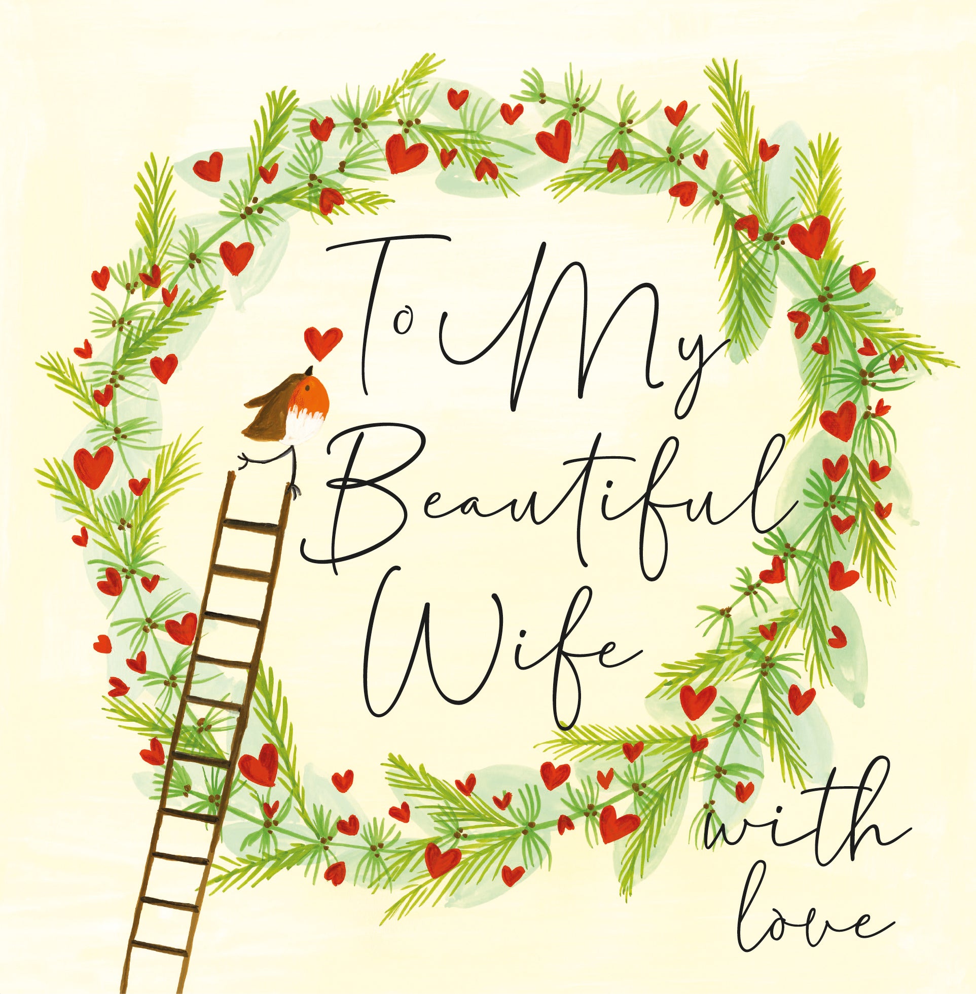 Janie Wilson Wreath with Hearts – Beautiful Wife Christmas Card