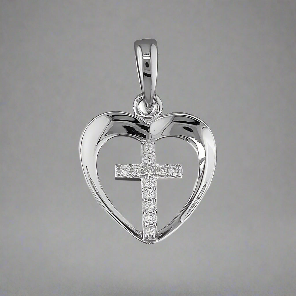 Sterling Silver Heart & CZ Cross Necklace