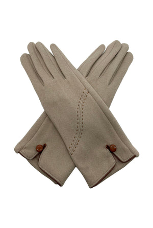 Thermal gloves with stitch and button detail - beige