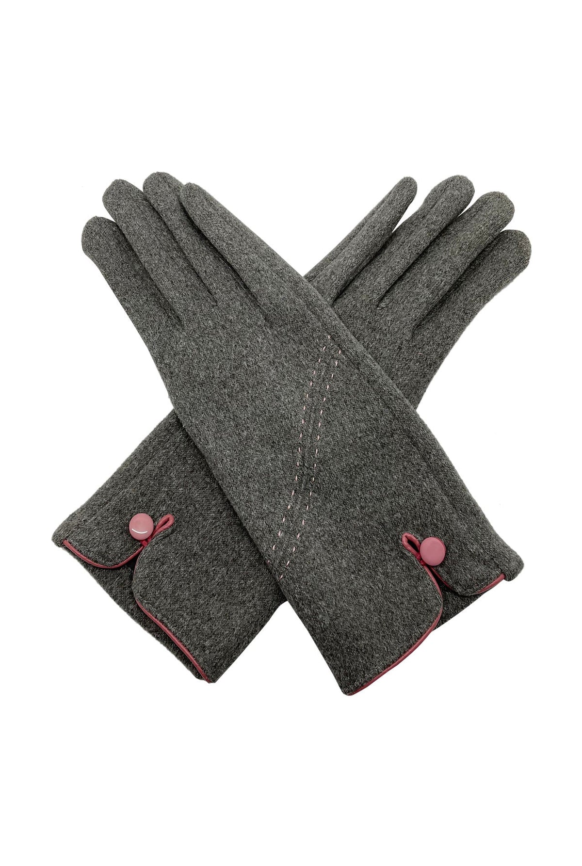 Thermal gloves with stitch and button detail - grey