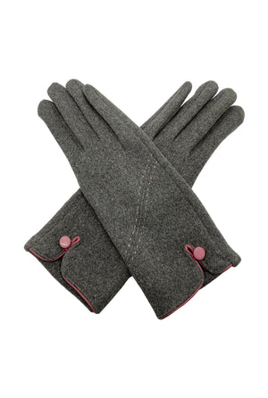 Thermal gloves with stitch and button detail - grey
