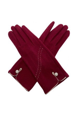Thermal gloves with stitch and button detail - red