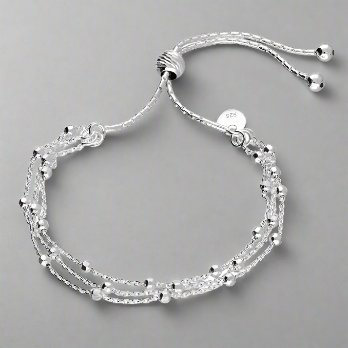 Sterling Silver Triple Row Beaded Slider Bracelet
