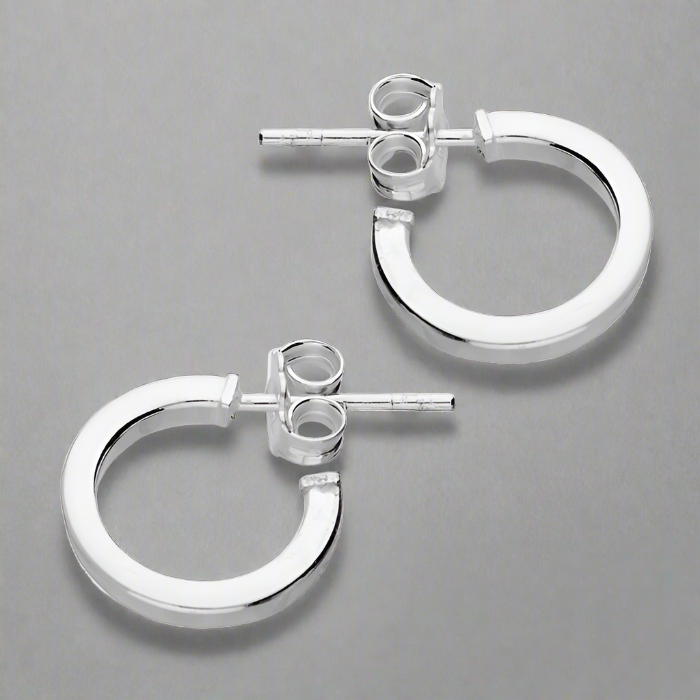 Sterling Silver Square Tube Stud Hoop Earrings