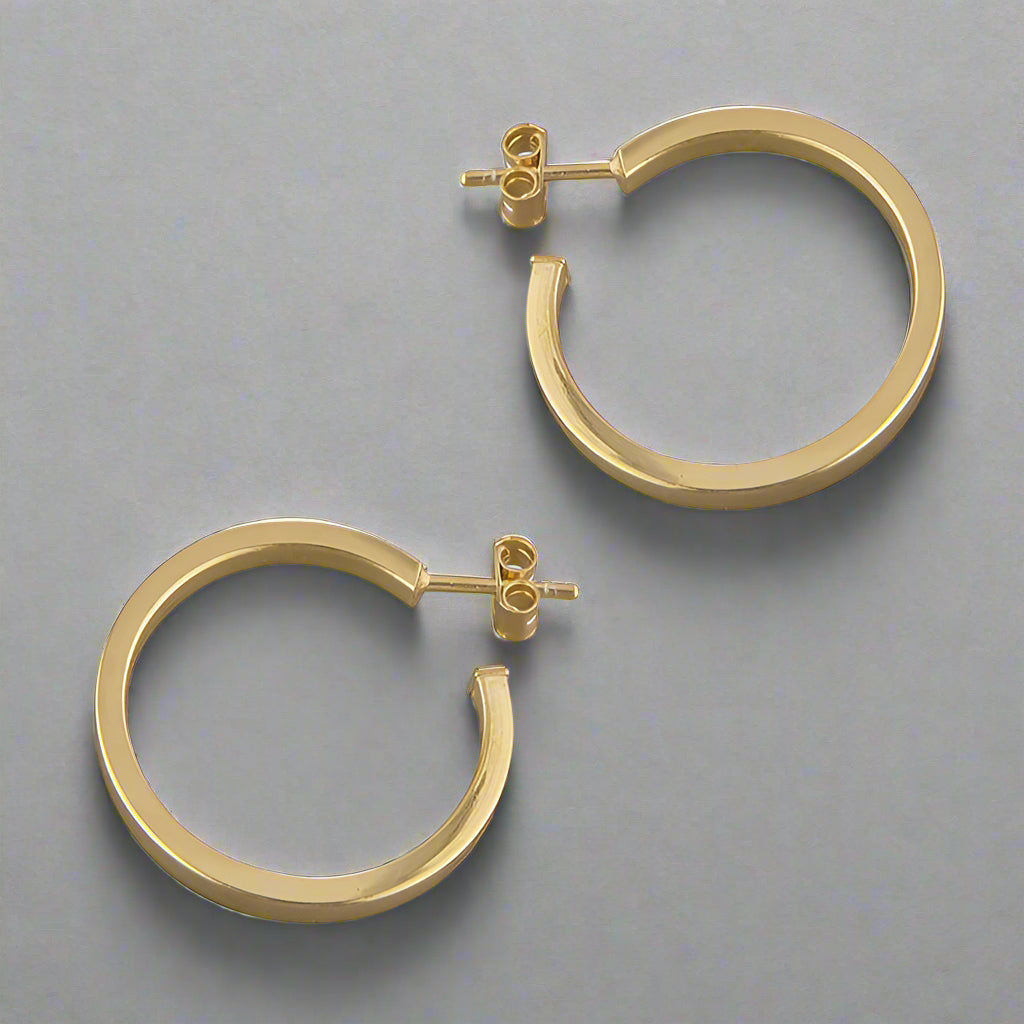 Sterling Silver Gold Plated Square Tube Stud Hoop Earrings