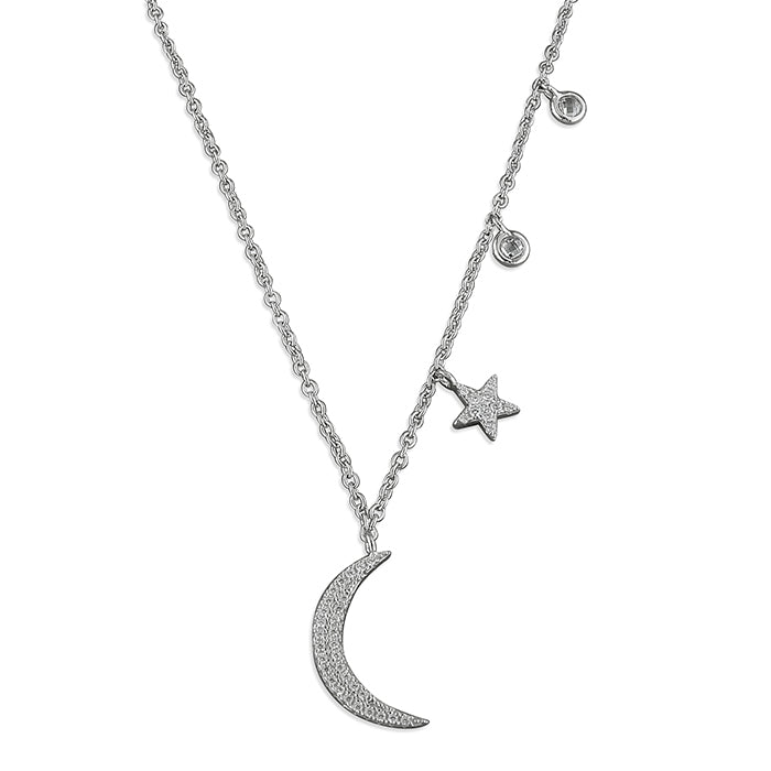 Sterling Silver CZ Moon & Star Necklace