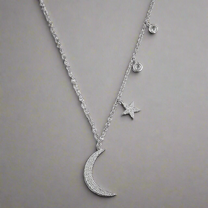 Sterling Silver CZ Moon & Star Necklace