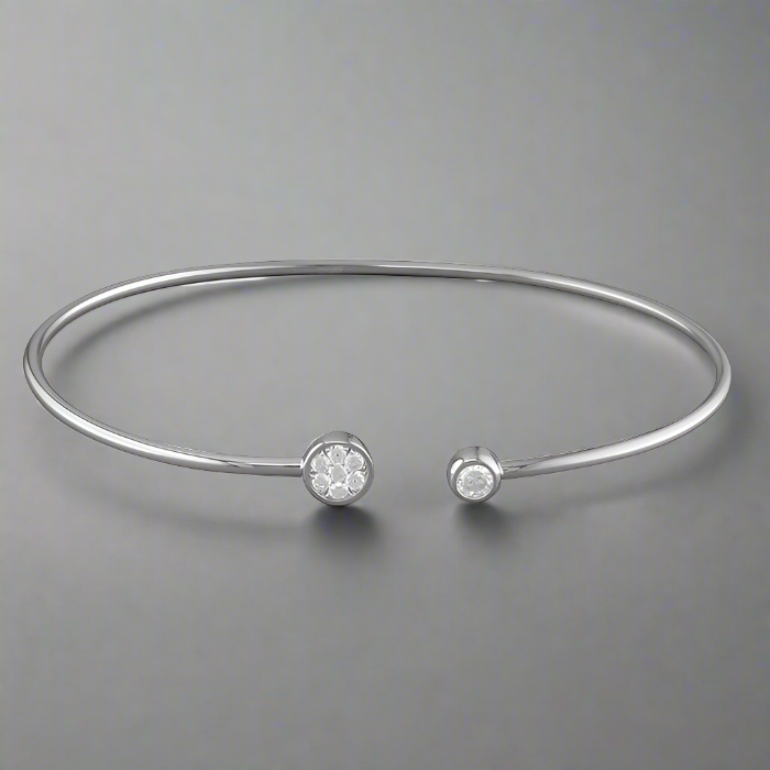 Sterling Silver Cuff Bangle With Cubic zirconia